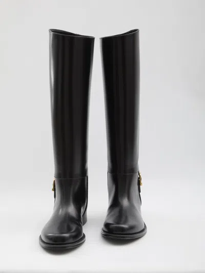 Saint Laurent Julia Buckle-embellished Leather Knee Boots In Black