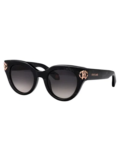 Roberto Cavalli Unisex Src017m 0722 Sunglasses In Black