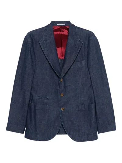 Brunello Cucinelli Single-breasted Cotton Denim Jacket With Patch Pockets In Blue