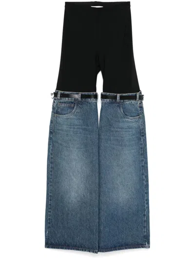 Coperni Hybrid Denim & Jersey Flared Pants In Blue