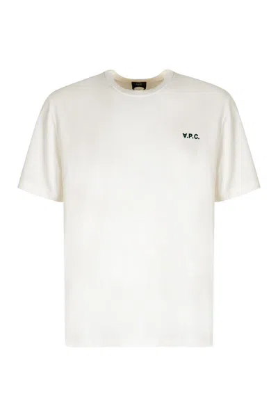 Apc A.p.c. Men White Crewneck T-shirt With Logo Embroidered On The Front In Cotton Man In White