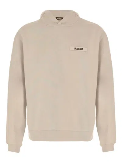Jacquemus Relaxed Fit Cotton Hoodie With Subtle Branding In Sand
