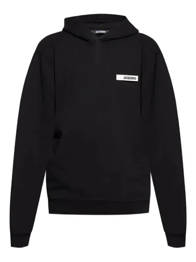 Jacquemus Hooded Long Sleeve Knitwear With Ribbed Cuffs In Black