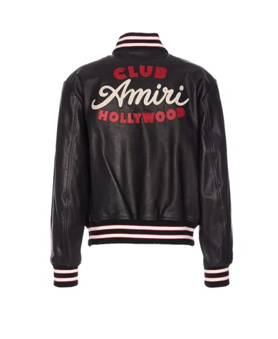 Amiri Leather Jacket With Elasticized Collar And Cuffs In Black