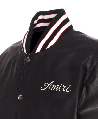 Amiri Leather Jacket With Elasticized Collar And Cuffs In Black