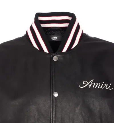 Amiri Leather Jacket With Elasticized Collar And Cuffs In Black
