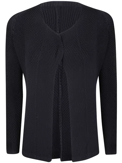 Issey Miyake Pleated Open-front Cardigan In Black