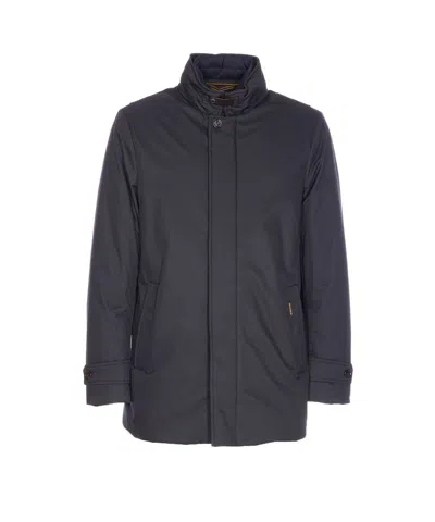 Moorer High Neck Padded Jacket With Cuff Straps In Blue