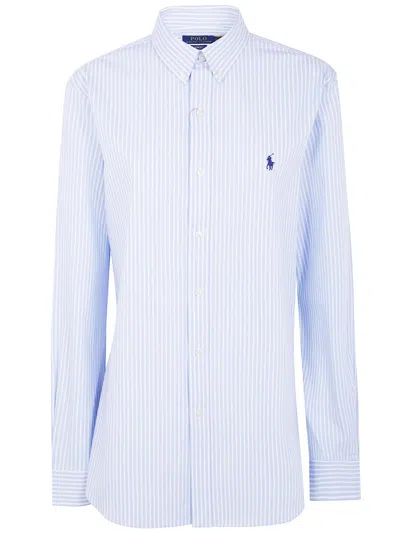 Polo Ralph Lauren Icon Logo Estate Collar Slim Fit Stripe Poplin Dress Shirt In Blue