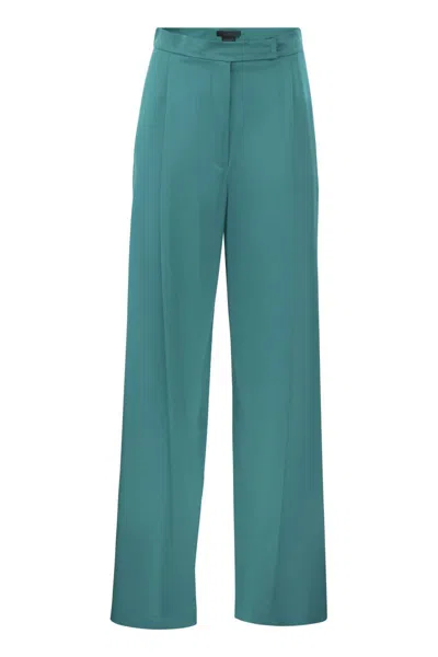Max Mara Pianoforte Turquoise Satin Fiesta Wide-leg Pant In Green