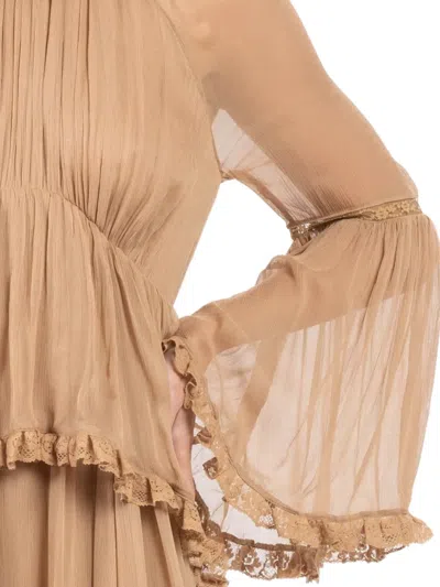 Zimmermann Hypnotic Lace-trimmed Tiered Crepe De Chine Midi Dress In Neutral