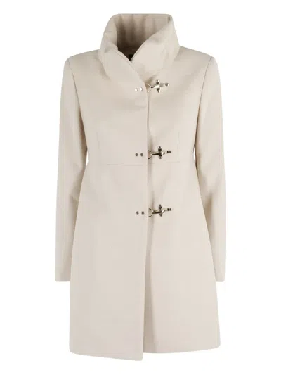Fay Tailored Beige Coat With High Collar In Neutral