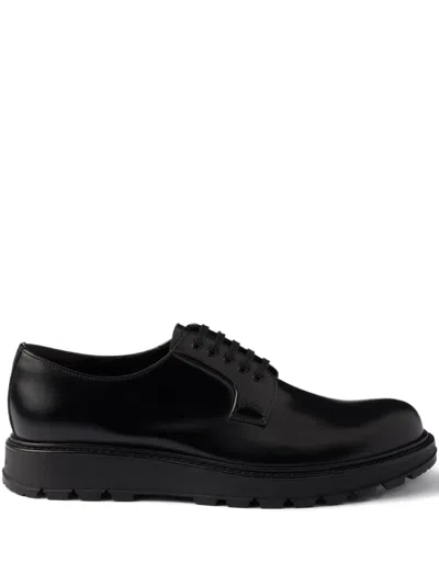 Prada Brushed Leather Lace-up Shoes In Black