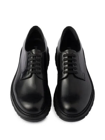 Prada Brushed Leather Lace-up Shoes In Black
