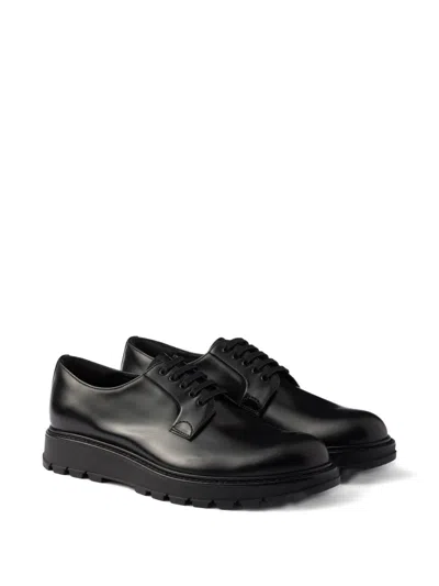 Prada Brushed Leather Lace-up Shoes In Black