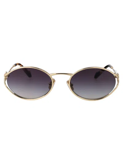 Miu Miu Oval Metal Sunglasses In Gold