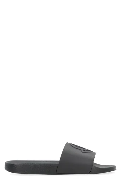 Moncler Basile Slides With Flat Rubber Sole In Black