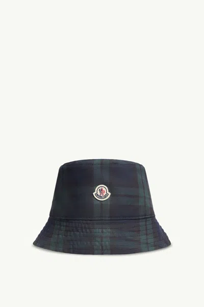 Moncler Checked Pattern Reversible Bucket Hat Design In Blue