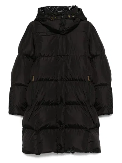 Moncler Long Litte Down Jacket With Square Quilting And Hood Clothing In Black