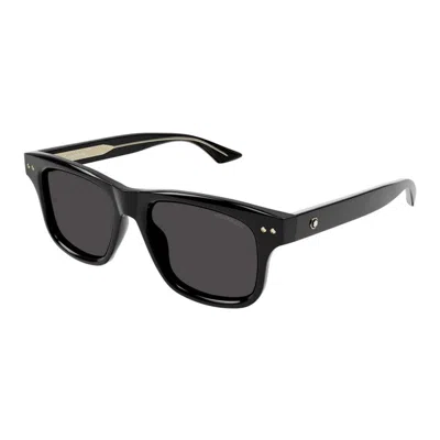 Montblanc Black Black Grey Acetate Sunglasses In Black
