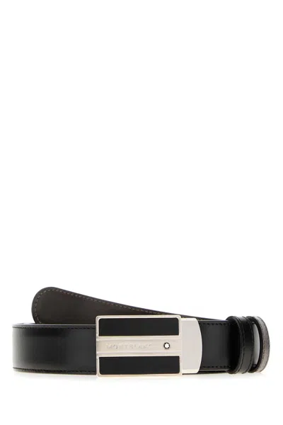 Montblanc Black Leather Reversible Belt In Black