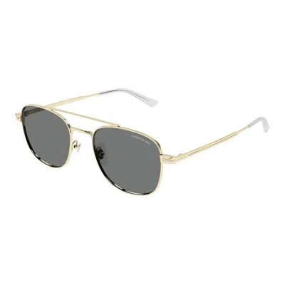 Montblanc Gold-gold-grey Metal Sunglasses In Gold