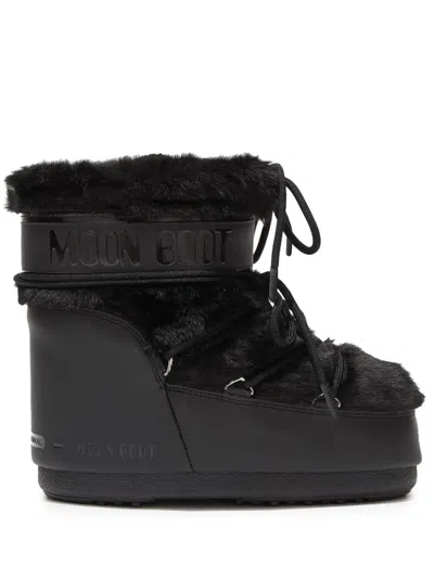 Moon Boot Iconic Faux Fur Ankle Boots With Lace-up Detail In Black