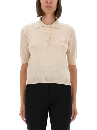 Moschino Knitwear Polo Collar Short Sleeves Ribbed Hem In Neutral