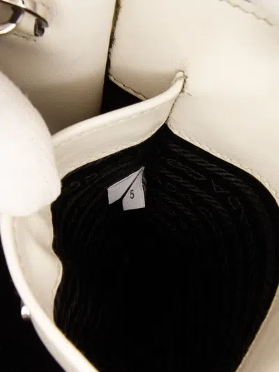 Pre-owned Prada 2013-2025 Mini Soft Calf Logo Drill Satchel In White