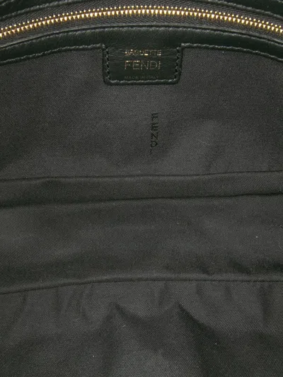 Pre-owned Fendi 2000-2010 Zucca Embossed Leather Baguette Satchel In Black