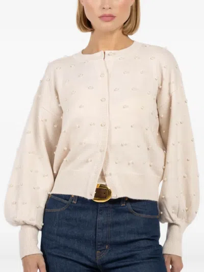 Zimmermann Pearl-embellished Balloon-sleeve Cardigan In Neutral