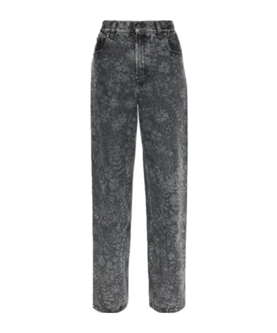 Golden Goose Straight Jeans With Floral Motif In Gray