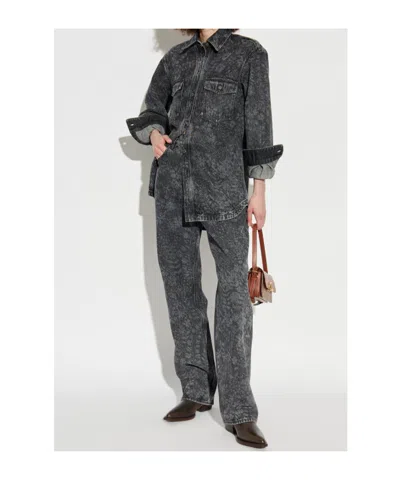 Golden Goose Straight Jeans With Floral Motif In Gray