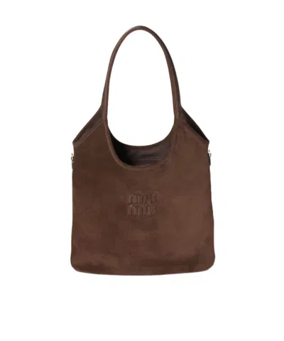 Miu Miu Suede Double Handle Shoulder Bag In Brown