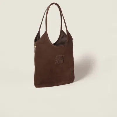 Miu Miu Suede Double Handle Shoulder Bag In Brown