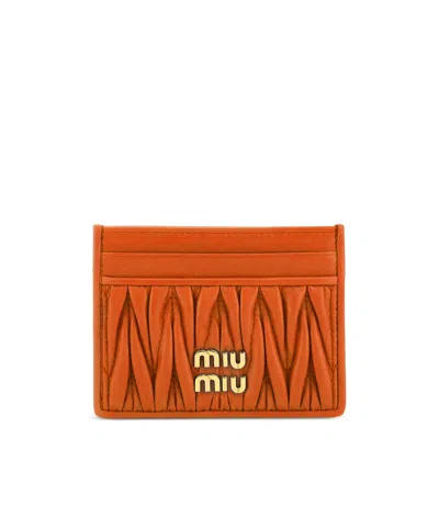 Miu Miu Matelassé-motif Card Holder In Orange
