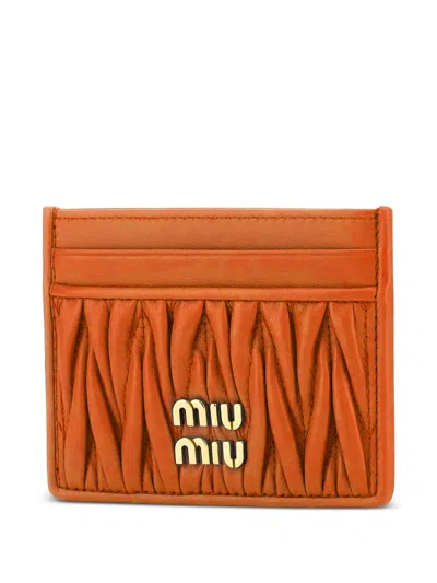 Miu Miu Matelassé-motif Card Holder In Orange