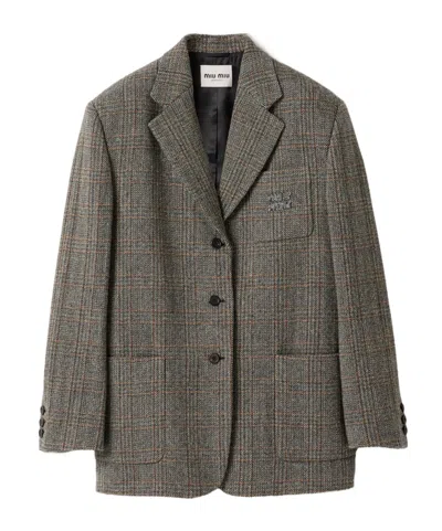 Miu Miu Single-breasted Chevron Jacket In Brown