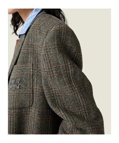 Miu Miu Single-breasted Chevron Jacket In Brown