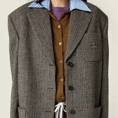 Miu Miu Single-breasted Chevron Jacket In Brown