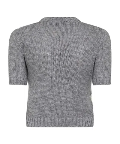 Prada Check-pattern Short-sleeved Jumper In Gray