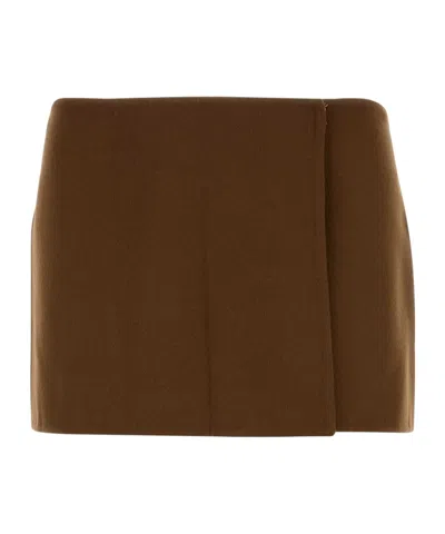 Miu Miu High-waisted Mini Skirt In Wool Blend In Brown