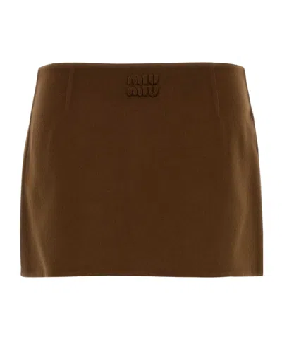 Miu Miu High-waisted Mini Skirt In Wool Blend In Brown