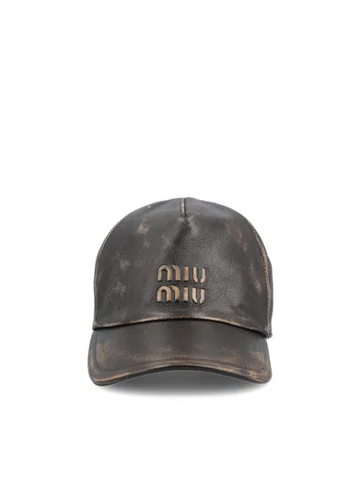 Miu Miu Patterned Baseball Cap In Black