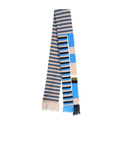 Marni Fringed Striped Scarf With Tassel Detail In Neutral