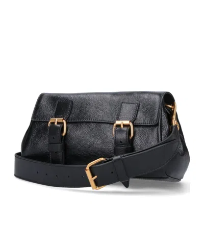 Dries Van Noten Textured Leather Shoulder Bag With Gold-tone Buckle Closure In Black