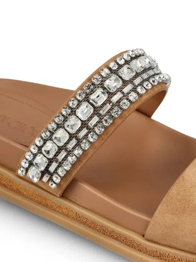 Jimmy Choo Jadi Crystal-embellished Suede Slides In Brown
