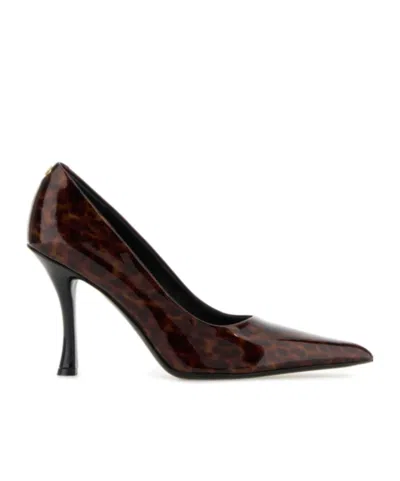 Ferragamo Pointed Toe Patent Pumps With Tortoiseshell Pattern In Brown