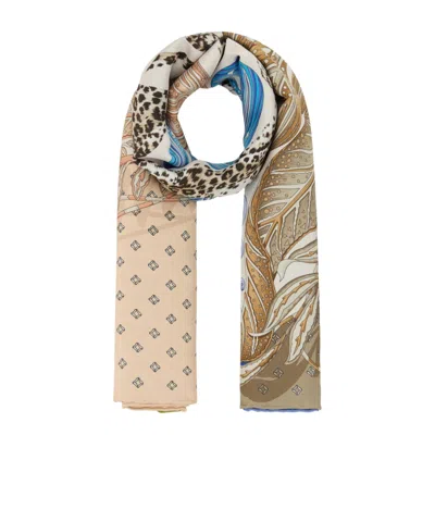Ferragamo Graphic Printed Rectangular Scarf In Brown