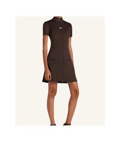 Courrèges Mini Dress With High Collar And Pockets In Brown